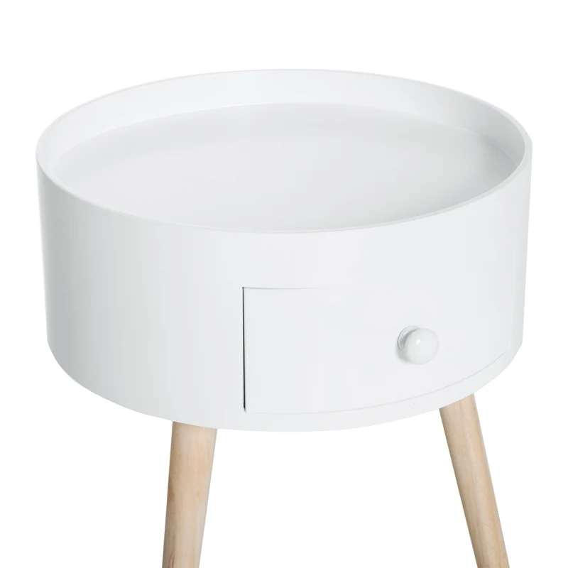 Lot de 2 tables de chevet rondes 38 x 38 x 45 cm tiroir pratique pieds effilés épuré scandinave chambre en MDF blanc 21_0001836