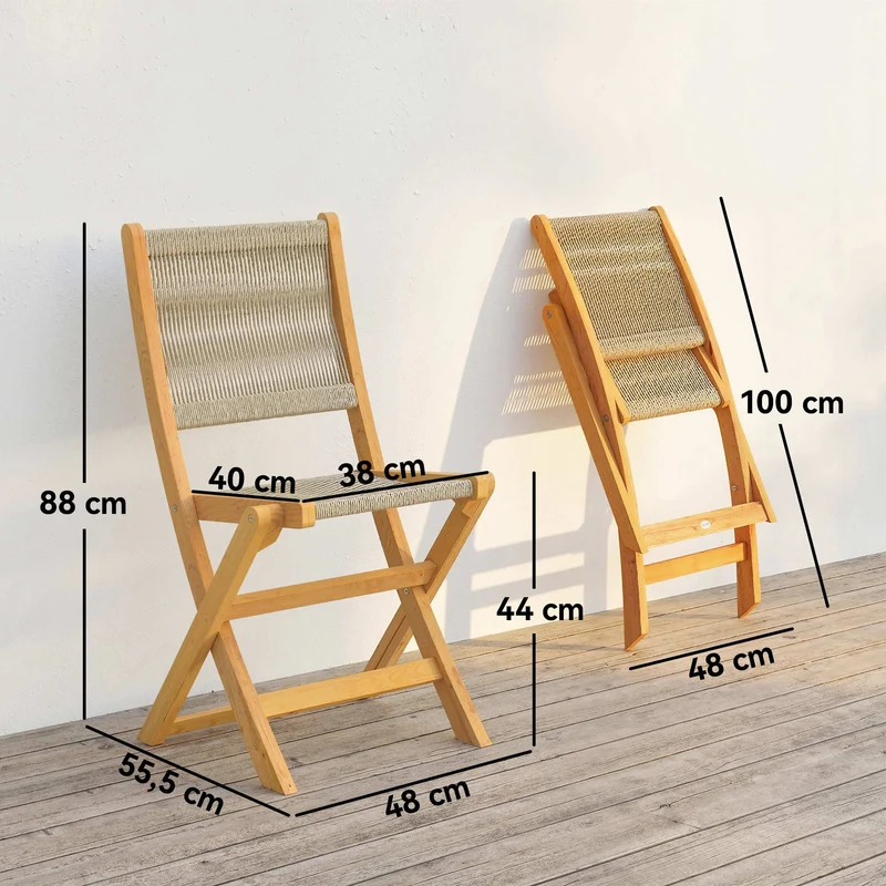 Lot de 2 chaises de jardin pliantes 48 x 55.5 x 88 cm assise ergonomique gain de place scandinave épuré en bois naturel 21_0006081