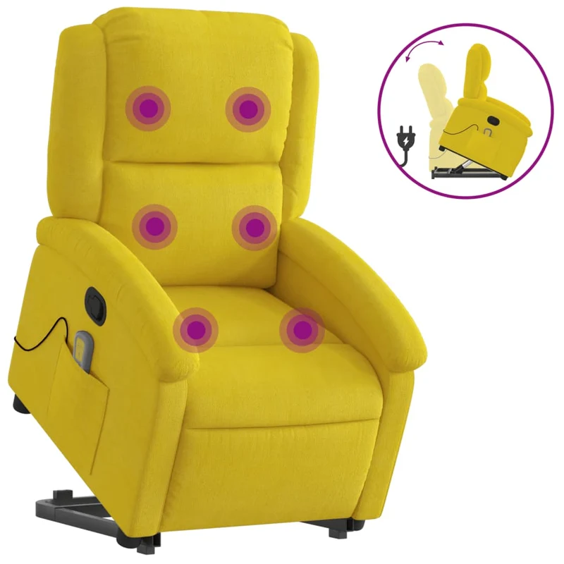 Fauteuil de relaxation TV fonction massage inclinable levage électrique en velours jaune DEC026983