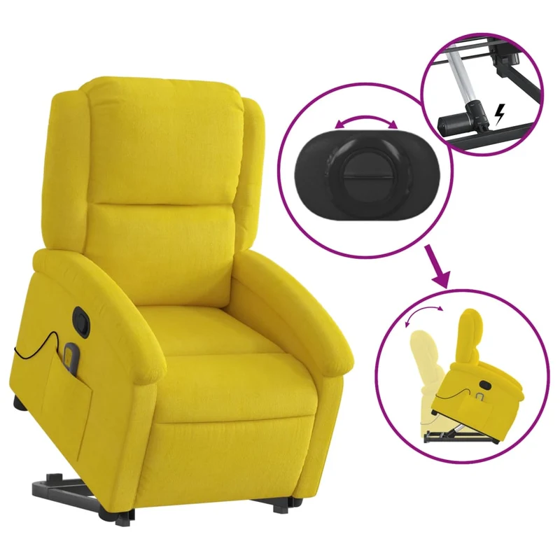 Fauteuil de relaxation TV fonction massage inclinable levage électrique en velours jaune DEC026983