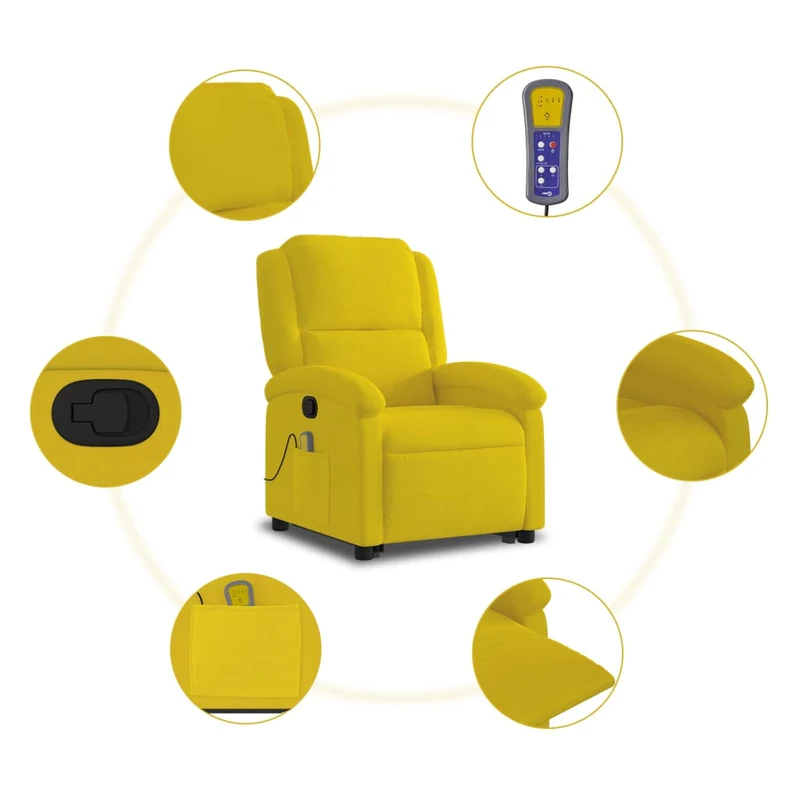 Fauteuil de relaxation TV fonction massage inclinable levage électrique en velours jaune DEC026983