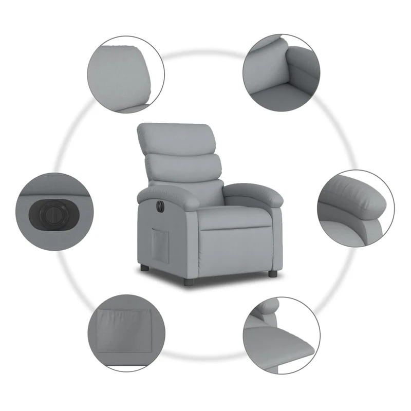 Fauteuil relax TV fonction d'inclinaison électrique très confortable en tissu gris clair DEC028324