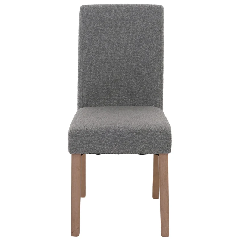 Lot de 2 chaises de salle à manger dossier haut en tissu bouclé gris pieds en bois clairs 04_0007320