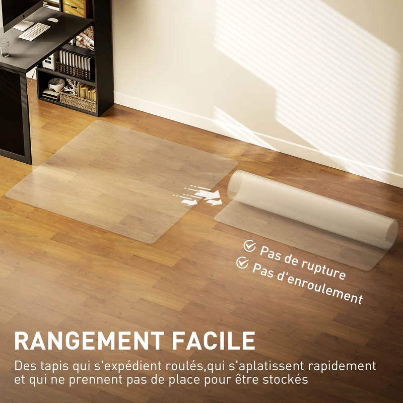 Tapis de chaise de bureau rectangulaire 120 x 120 x 0.15 cm protection sol silencieux épuré en plastique transparent 21_0006364