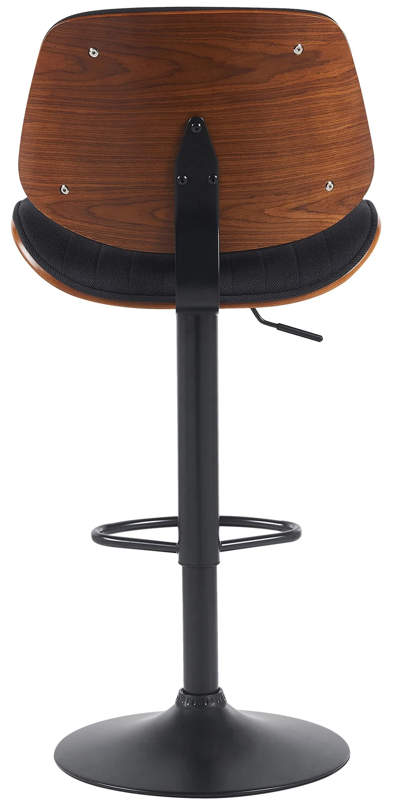 Tabouret de bar x1 style rétro moderne assise en tissu noir bois noyer et cadre métal noir 10_0006411