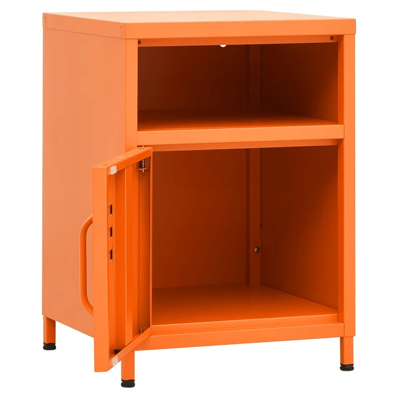 Table de chevet avec compartiment avec porte et ouvert 35 x 35 x 51 cm acier orange DEC034539