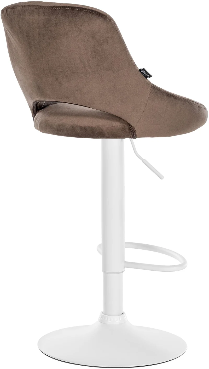 Tabouret de bar x1 réglable en hauteur en velours marron dossier ajouré et pied métal blanc 10_0005730