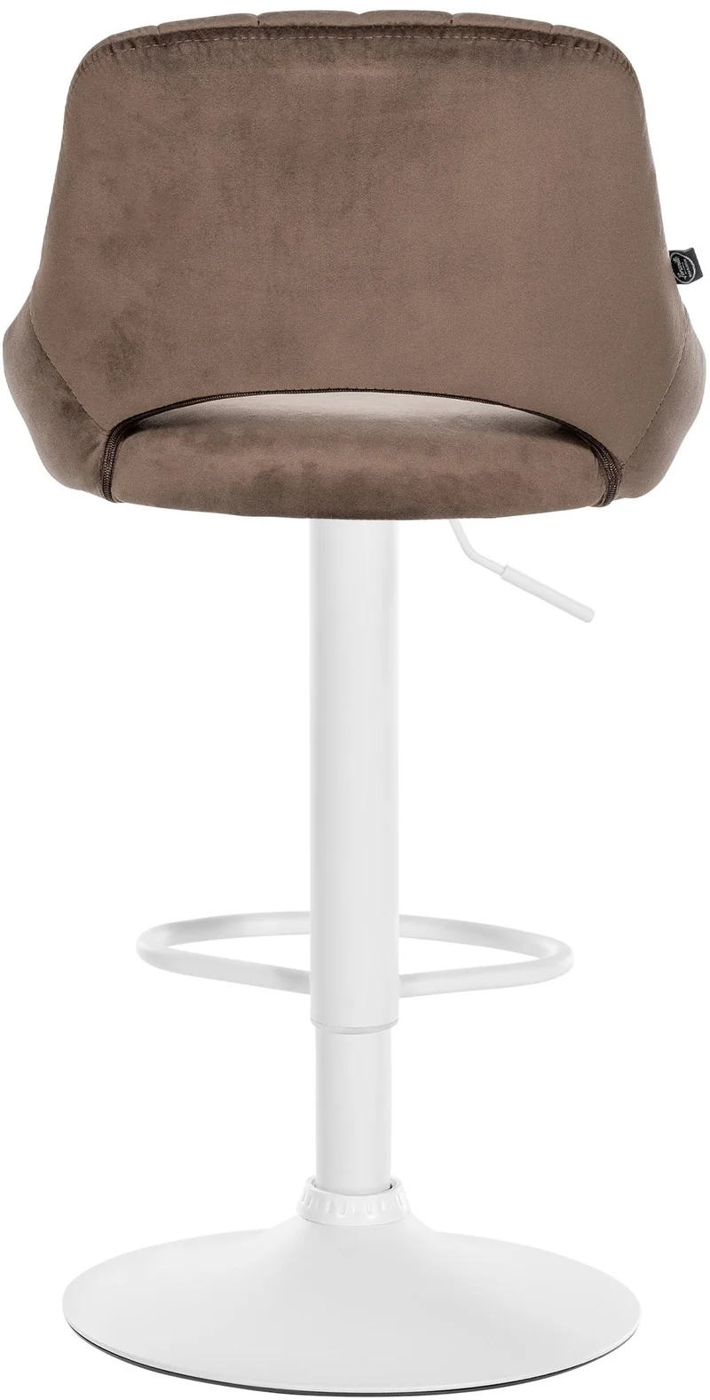 Tabouret de bar x1 réglable en hauteur en velours marron dossier ajouré et pied métal blanc 10_0005730