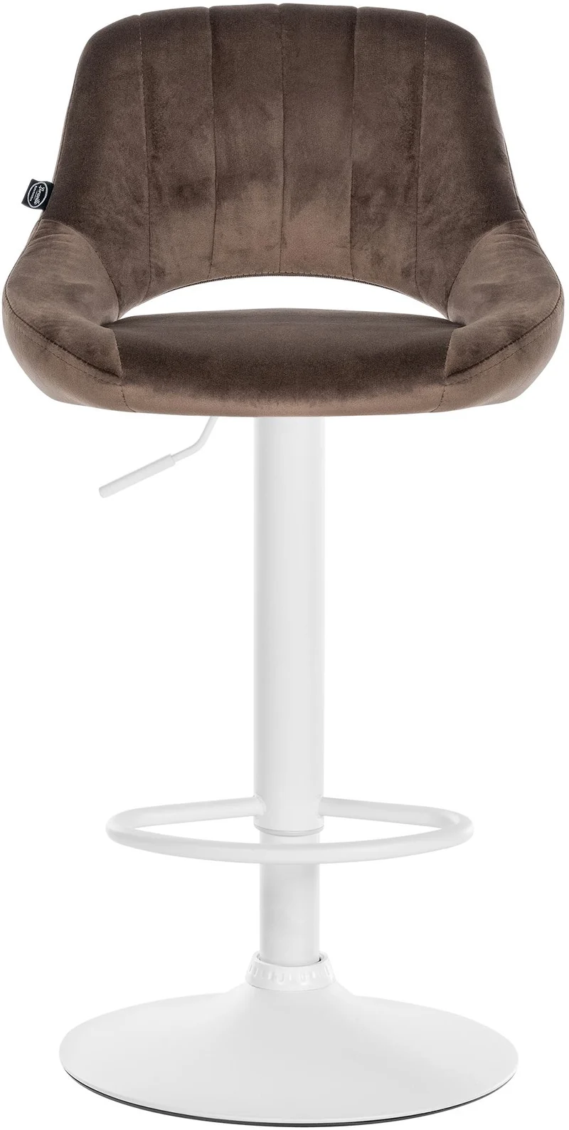 Tabouret de bar x1 réglable en hauteur en velours marron dossier ajouré et pied métal blanc 10_0005730