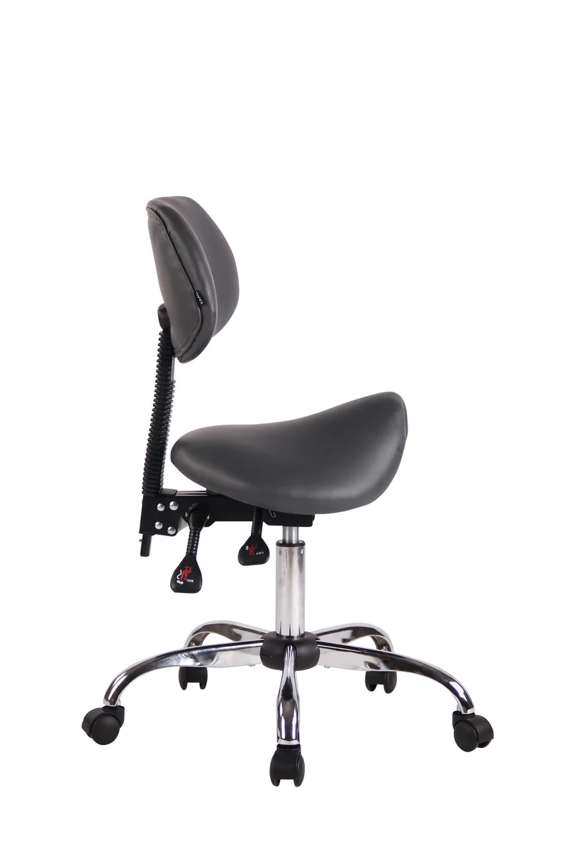 Tabouret de travail avec assise en forme de selle cheval ajustable et pivotant PVC gris TABO10207