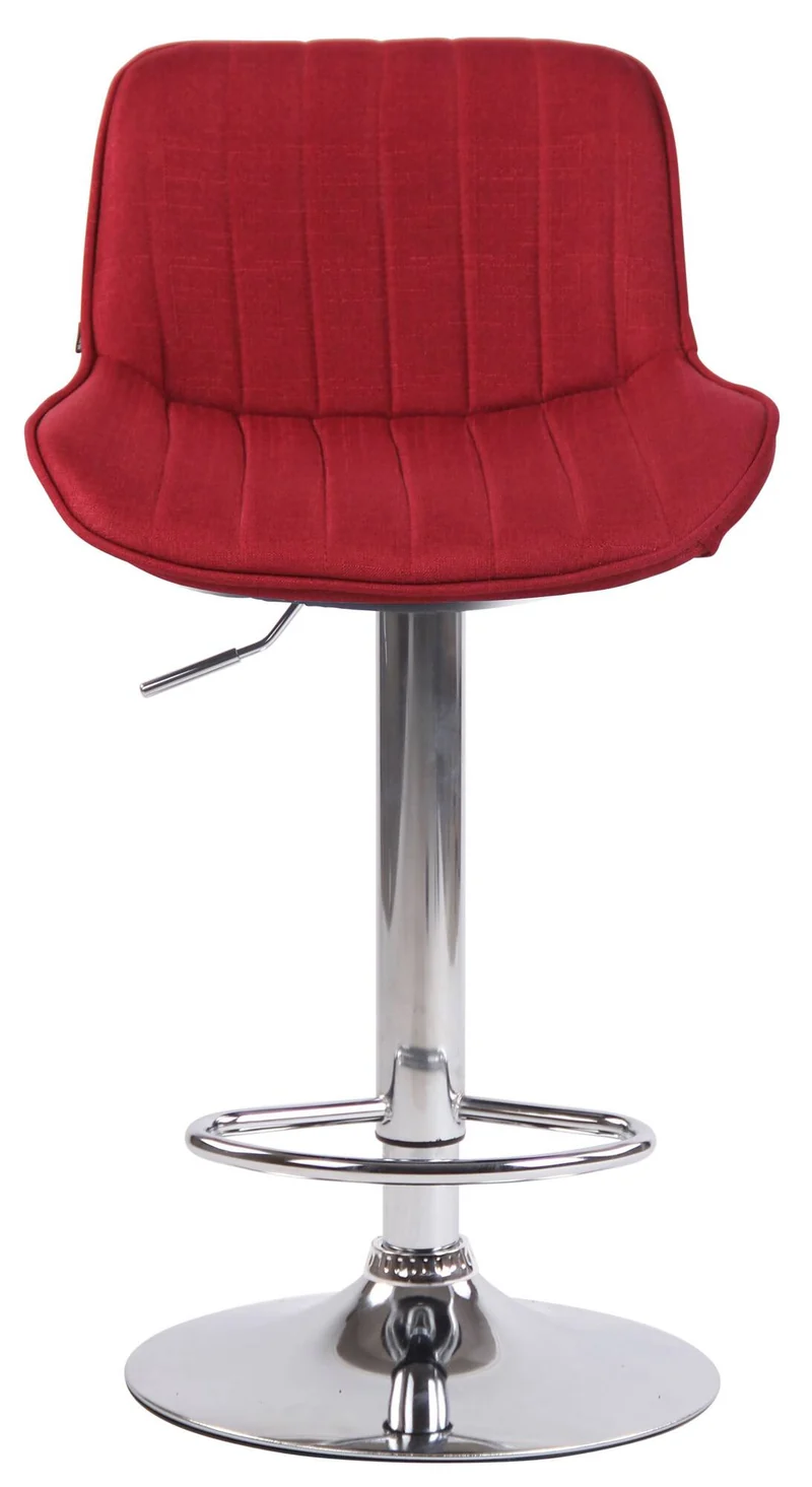 Lot de 2 tabourets de bar chaises hautes en tissu rouge coutures verticales support en métal chromé 10_0004286