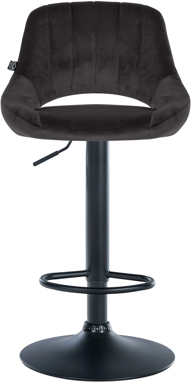 Tabouret de bar x1 réglable en hauteur en velours noir dossier ajouré et pied métal noir 10_0005794