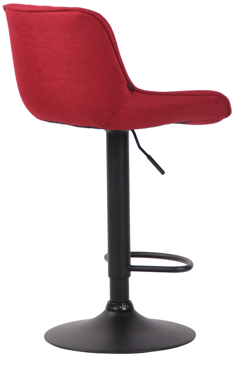 Tabouret de bar chaise haute x1 en tissu rouge coutures verticales support en métal noir 10_0005118