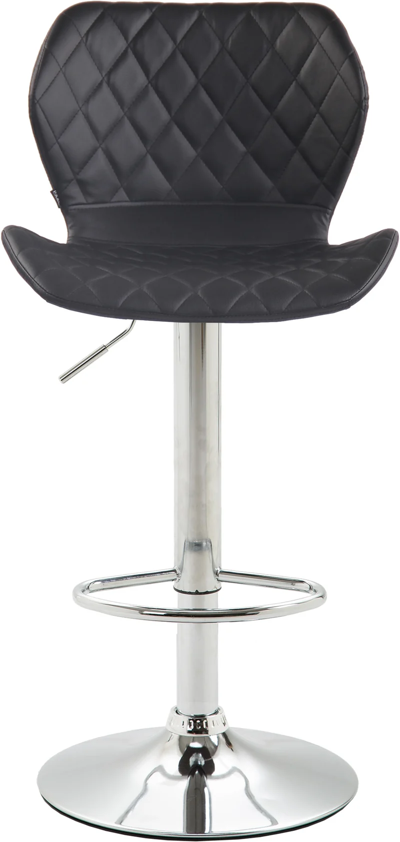 Tabouret de bar x1 avec coutures décoratives en forme de losanges en PVC noir et métal chromé 10_0004648
