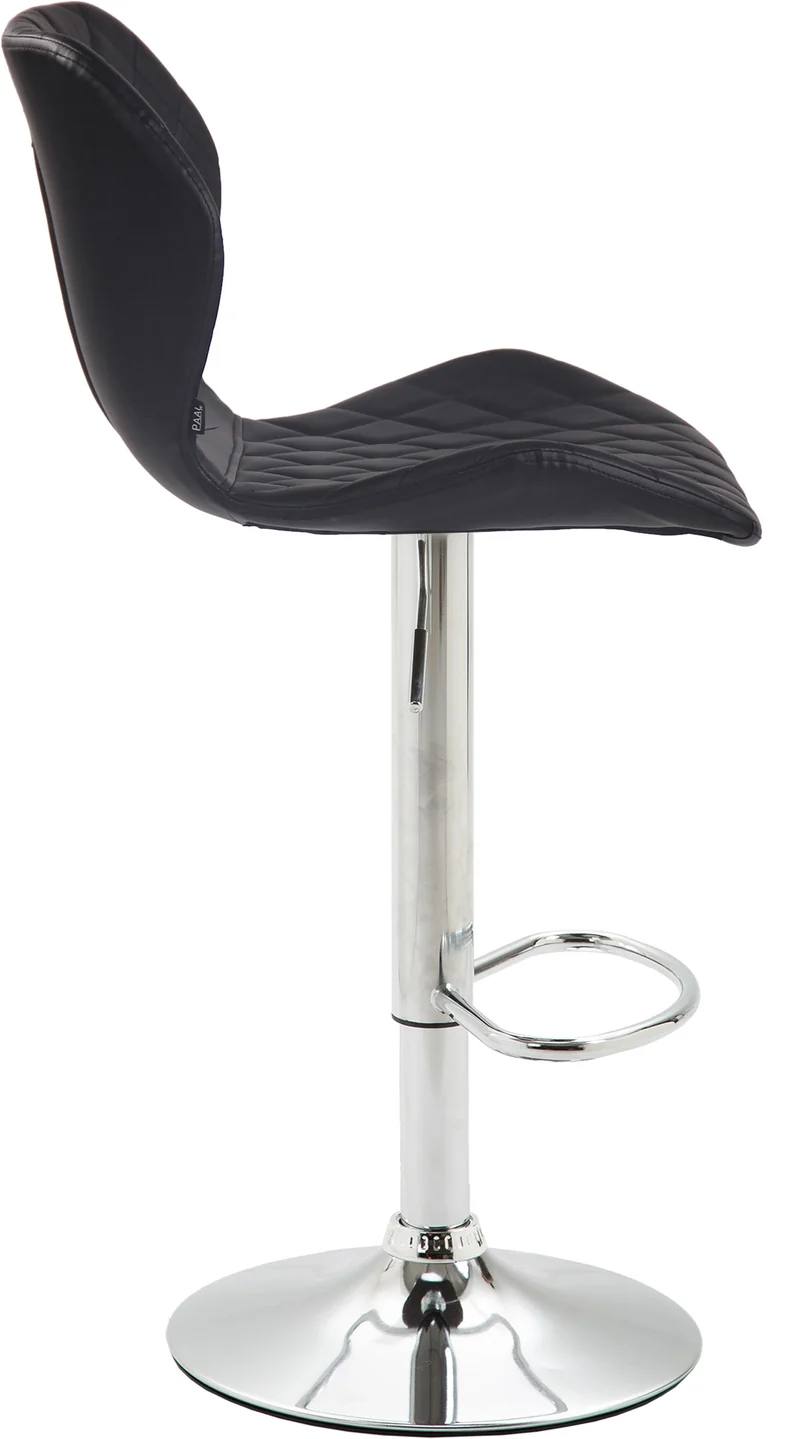 Tabouret de bar x1 avec coutures décoratives en forme de losanges en PVC noir et métal chromé 10_0004648
