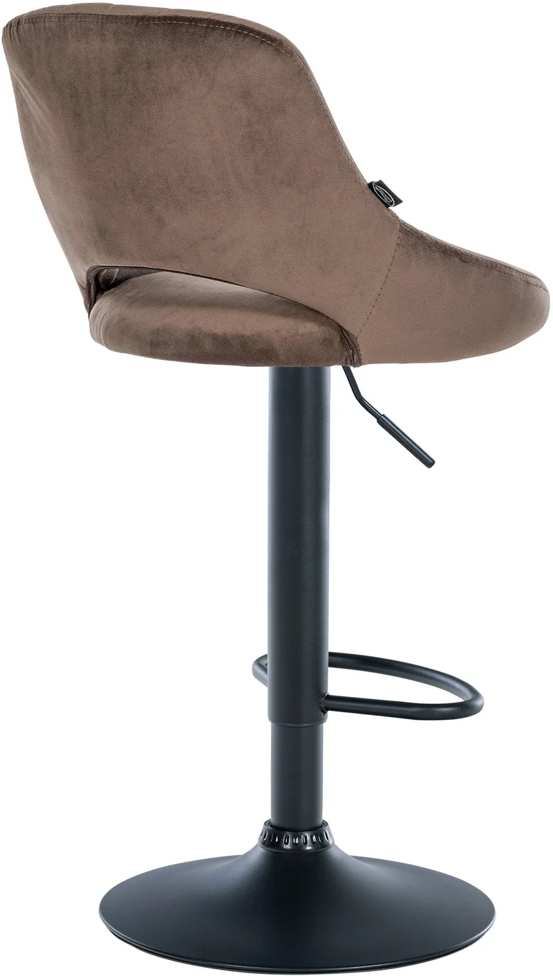 Tabouret de bar x1 réglable en hauteur en velours marron dossier ajouré et pied métal noir 10_0005735