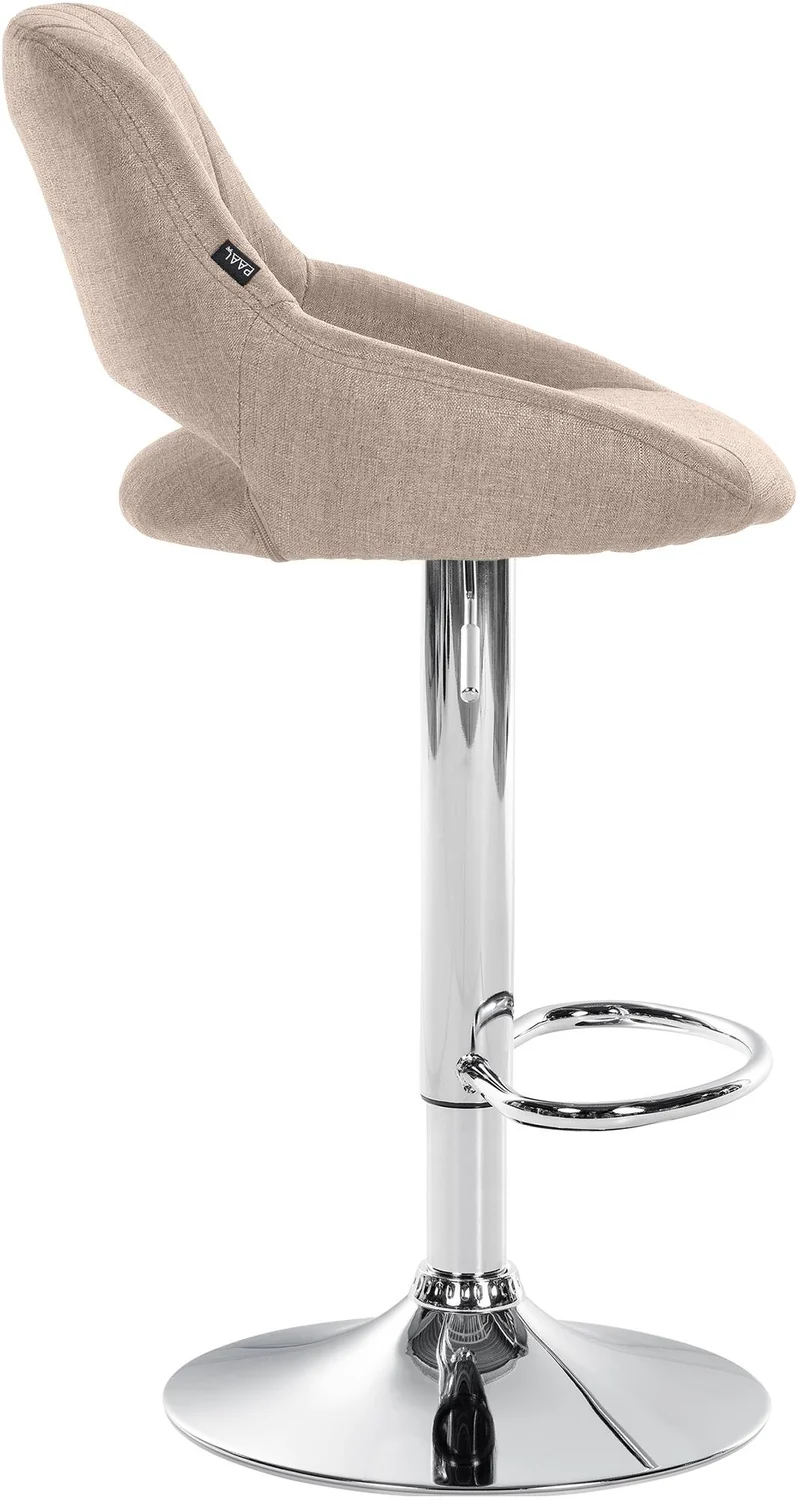 Tabouret de bar x1 réglable en hauteur en tissu taupe dossier ajouré et pied métal chromé 10_0005726