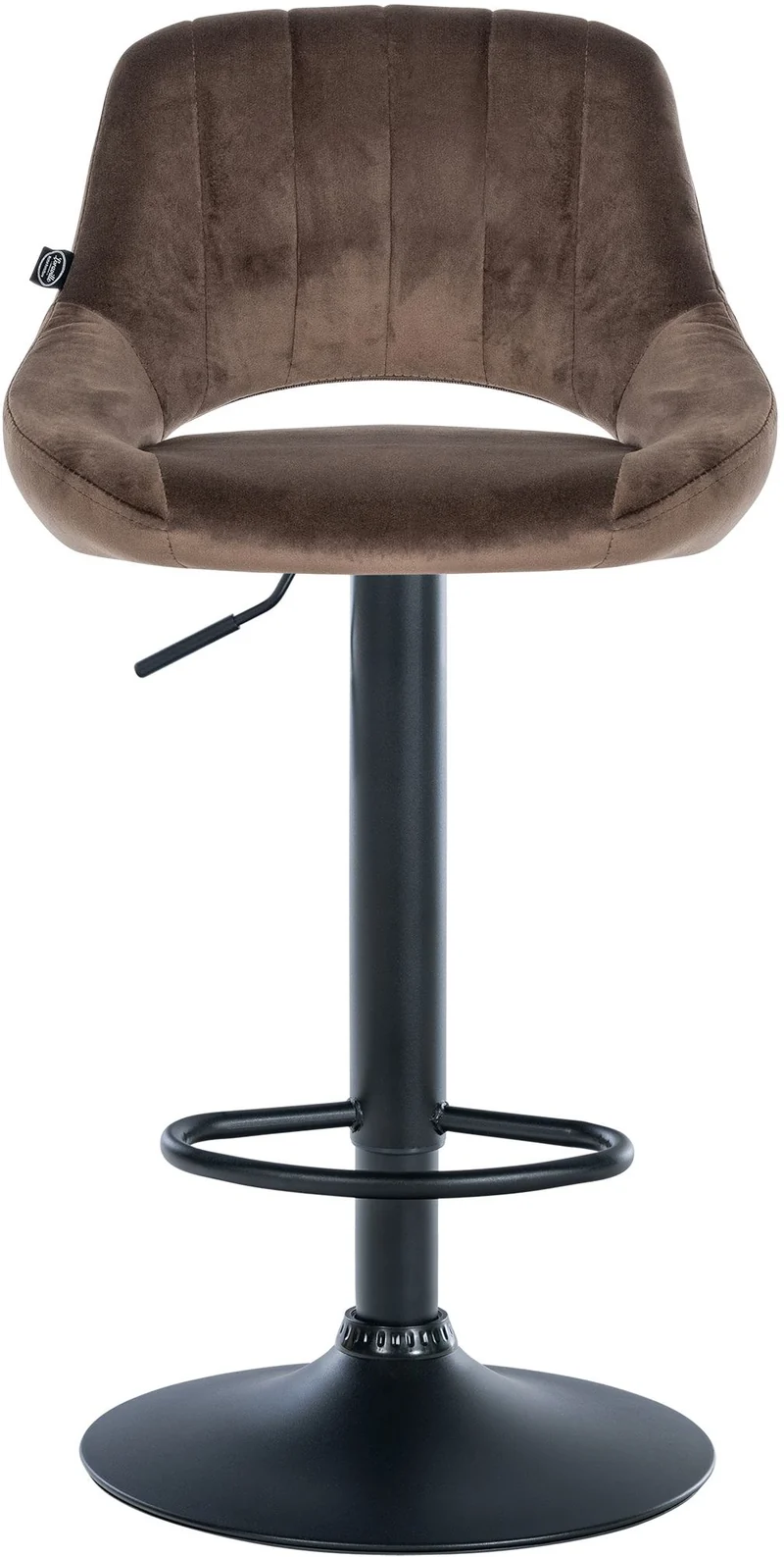 Lot de 2 tabourets de bar réglables en velours marron dossier ajouré et pied métal noir 10_0005583