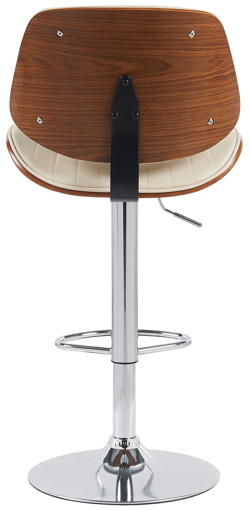 Tabouret de bar chaise haute x1 en similicuir crème chrome bois courbé noyer et métal 10_0006635