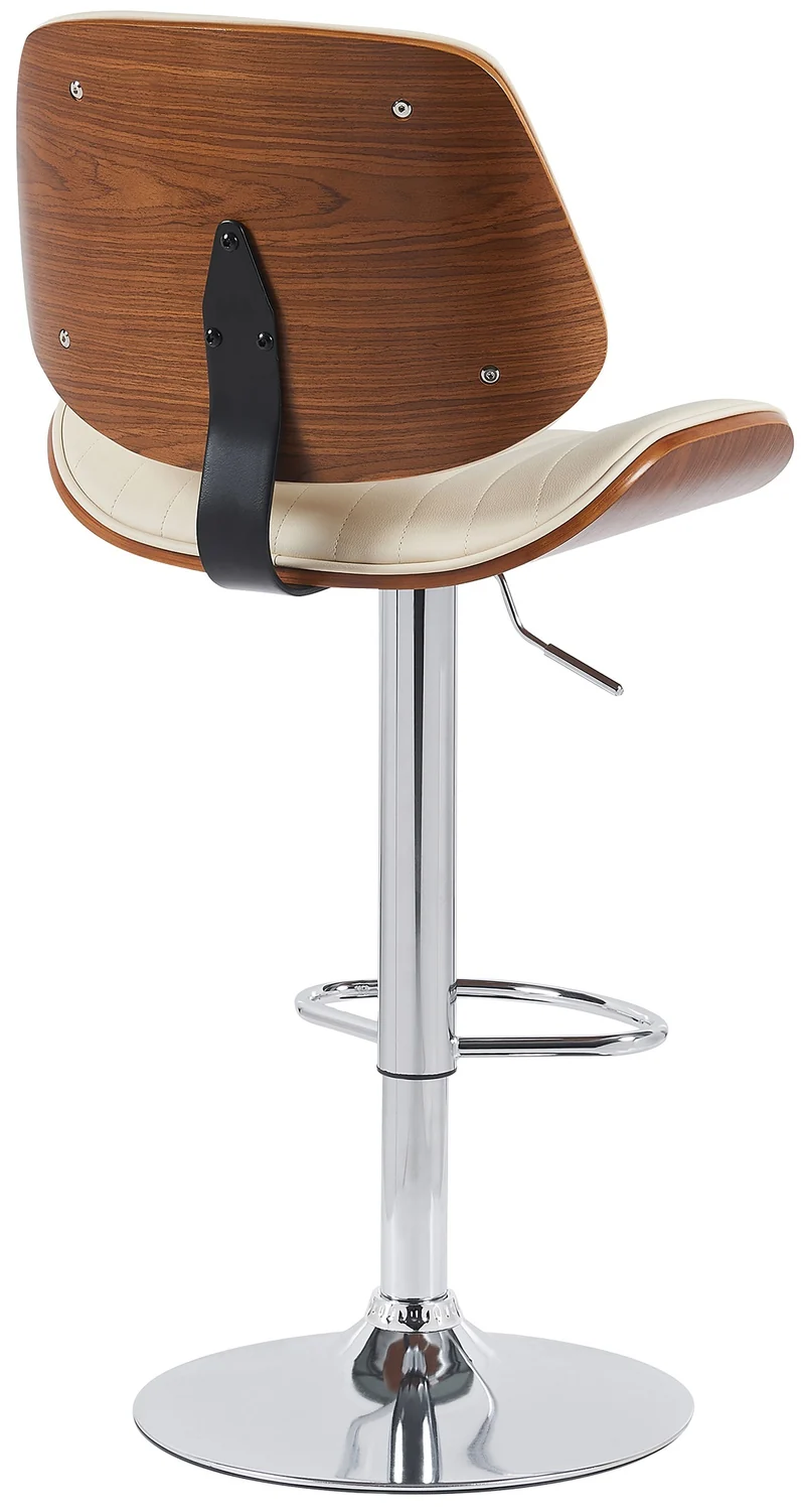 Tabouret de bar chaise haute x1 en similicuir crème chrome bois courbé noyer et métal 10_0006635