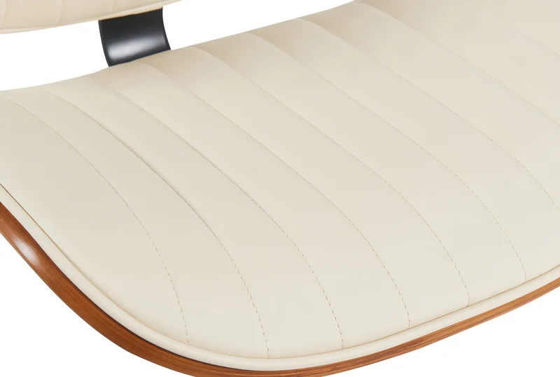 Tabouret de bar chaise haute x1 en similicuir crème chrome bois courbé noyer et métal 10_0006635