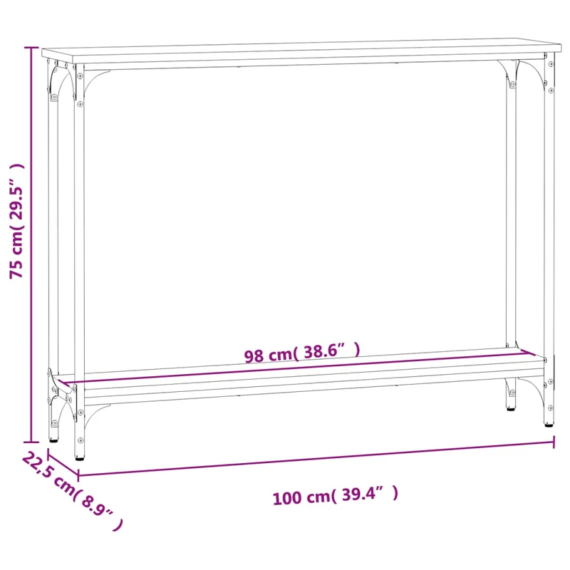 Table d'appoint console pratique pour une entrée organisée 100 x 22,5 x 75 cm bois d'ingénierie gris et métal DEC032184