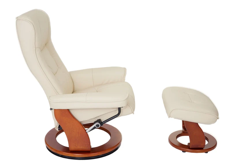 Fauteuil de relaxation TV avec repose-pieds cuir véritable crème pivotant et réglable 04_0003674