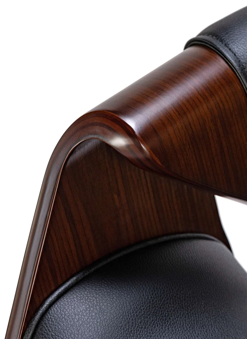 Tabouret de bar x1 style moderne rétro en PVC noir bois couleur noyer cadre en métal 10_0005869