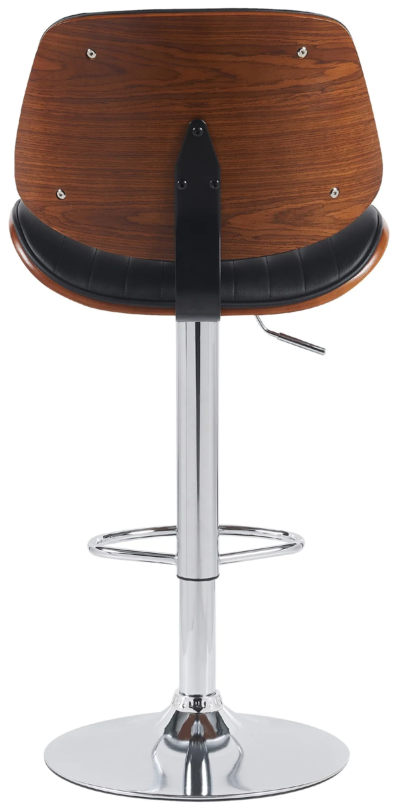 Tabouret de bar x1 style rétro moderne assise en similicuir noir bois noyer et cadre métal chromé 10_0005965