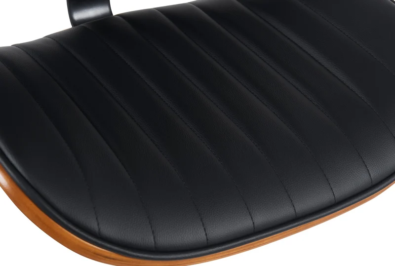 Tabouret de bar x1 style rétro moderne assise en similicuir noir bois noyer et cadre métal chromé 10_0005965