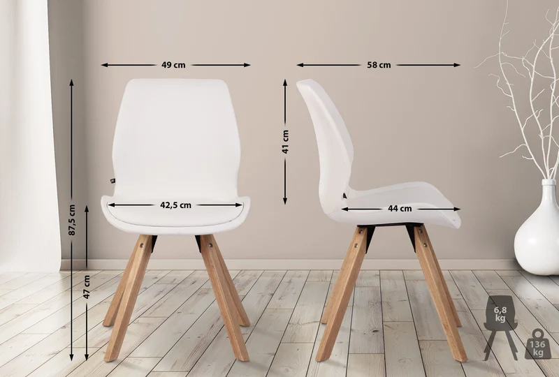 Lot de 4 chaises de salle à manger design scandinave en PVC blanc et pieds en bois clair 10_0001847