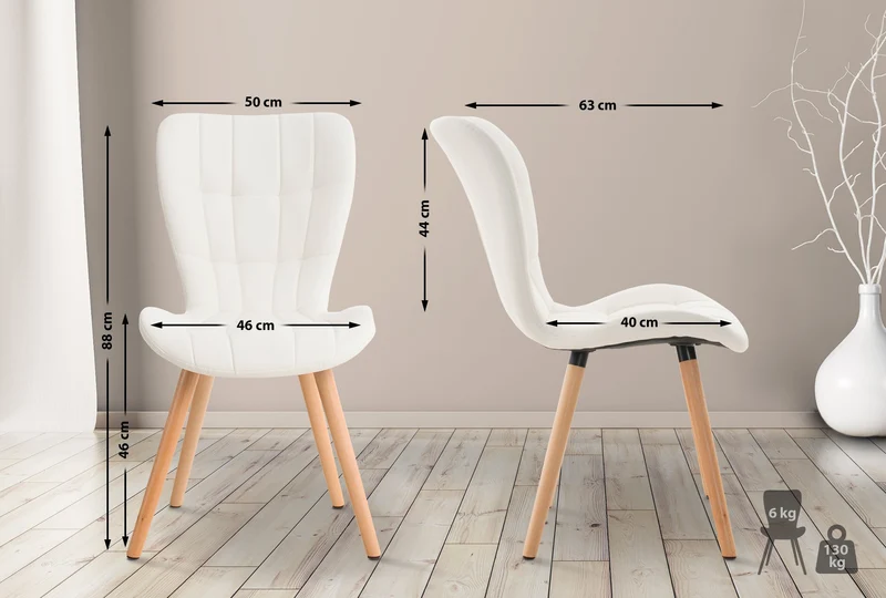 Lot de 2 chaises de salle à manger dossier haut coutures décoratives assise en PVC blanc 10_0001645