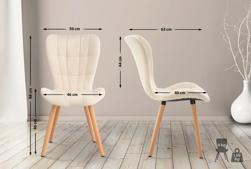 Lot de 2 chaises de salle à manger dossier haut coutures décoratives assise en PVC crème 10_0001640