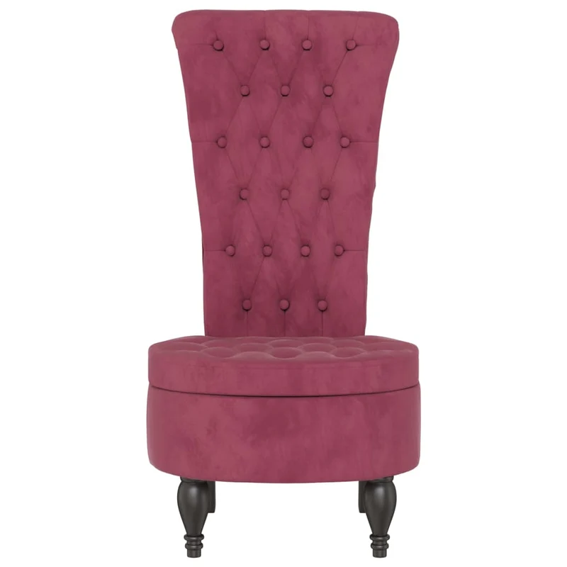 Chaise à dossier haut rouge en velours bordeaux boutons décoratifs DEC026250