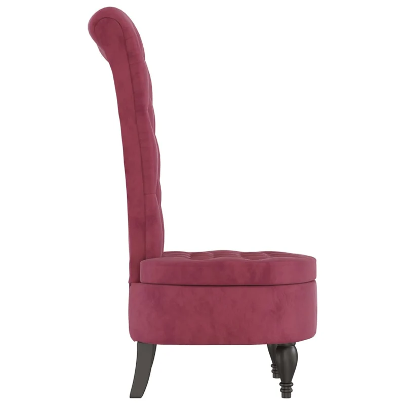 Chaise à dossier haut rouge en velours bordeaux boutons décoratifs DEC026250