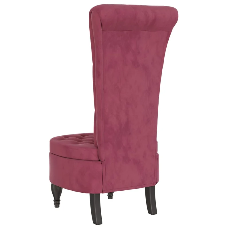 Chaise à dossier haut rouge en velours bordeaux boutons décoratifs DEC026250