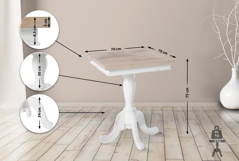Table d'appoint 70 x 75 x 70 cm en bois de mindi massif et métal blanc style moderne 10_0009206