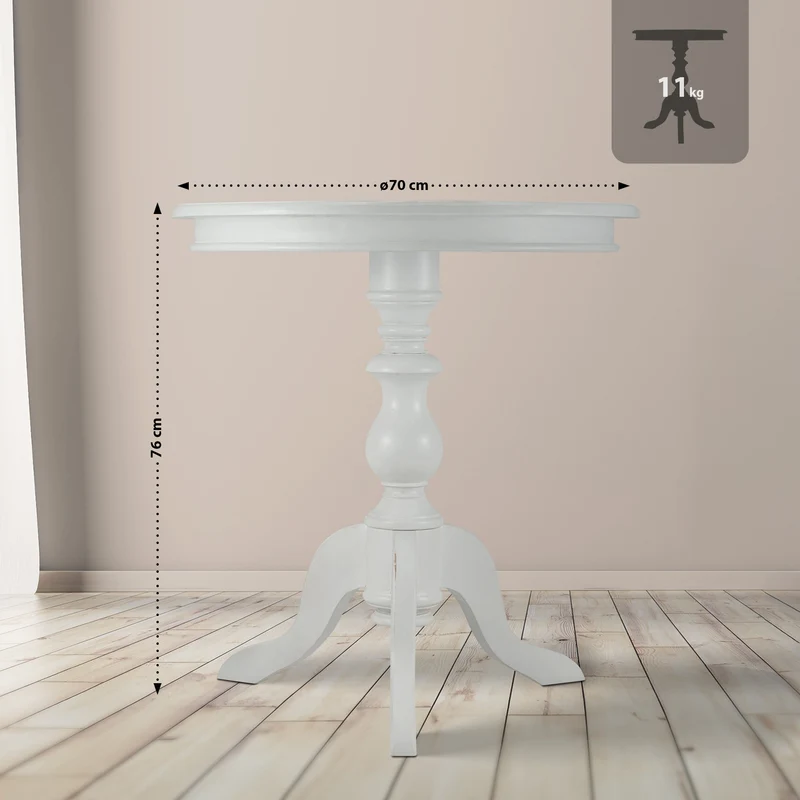 Table d'appoint en bois de mindi blanc antique Ø 70 cm style maison de campagne 10_0009190