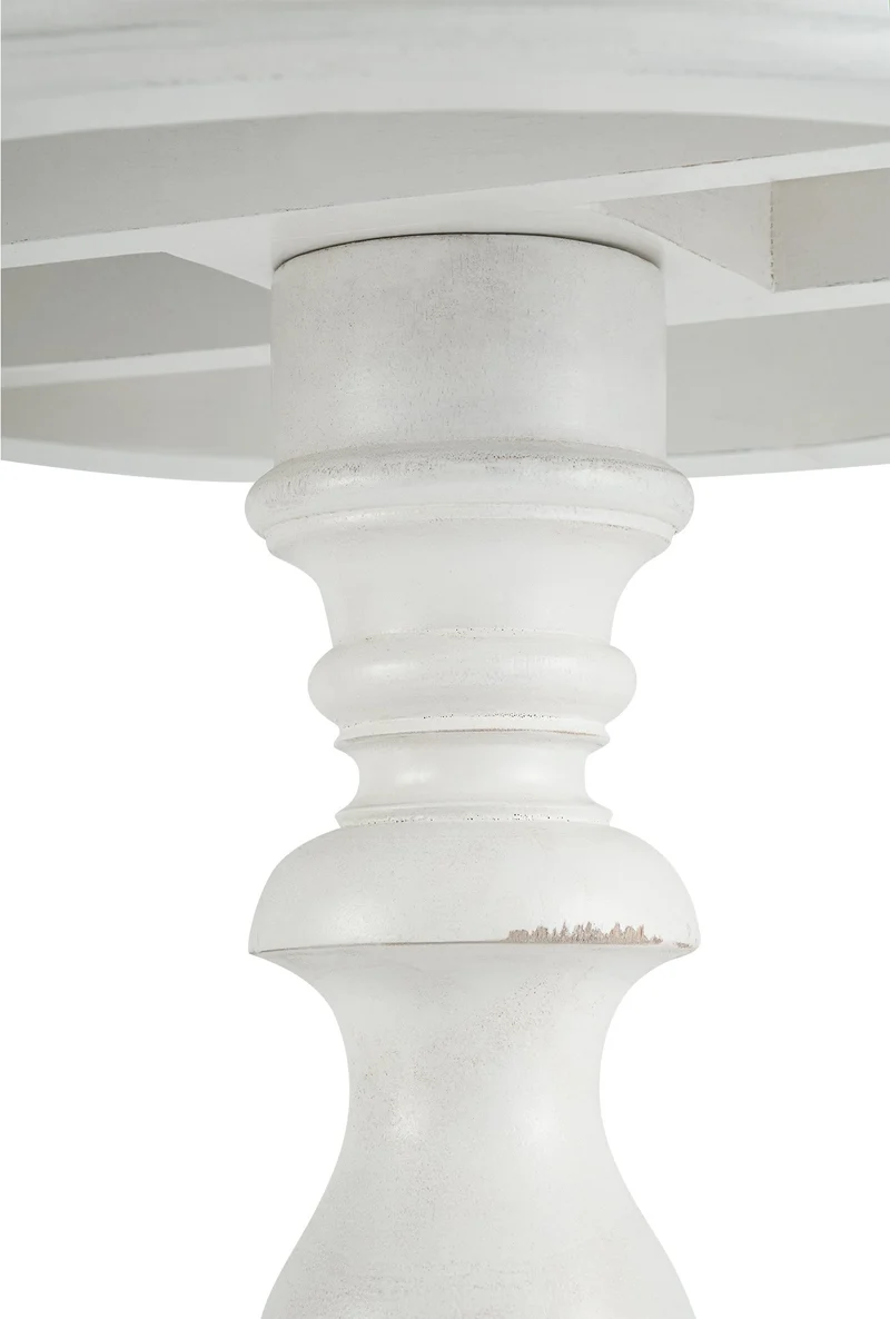 Table d'appoint en bois de mindi blanc antique Ø 50 cm style shabby chic 10_0009144