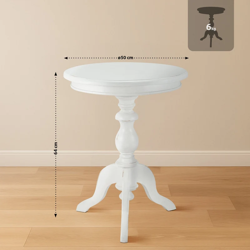 Table d'appoint en bois de mindi blanc antique Ø 50 cm style shabby chic 10_0009144