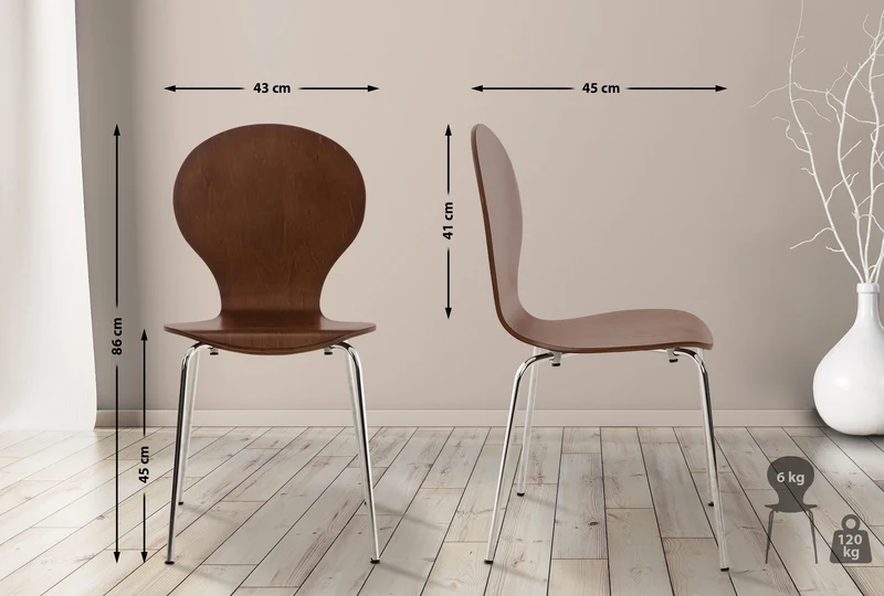 Lot de 2 chaises empilables en bois marron et métal chromé style moderne 10_0008347