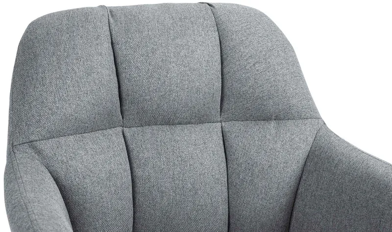 Tabouret de bar chaise haute x1 fonction rotation 360° en tissu gris avec coutures décoratives piètement métal noir 10_0005280