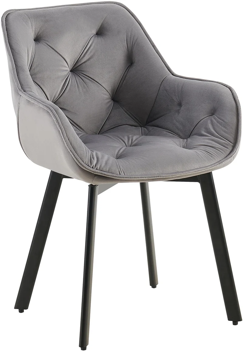 Lot de 2 chaises de salle à manger assise pivotante en velours gris foncé motif matelassé cadre métal 10_0007631