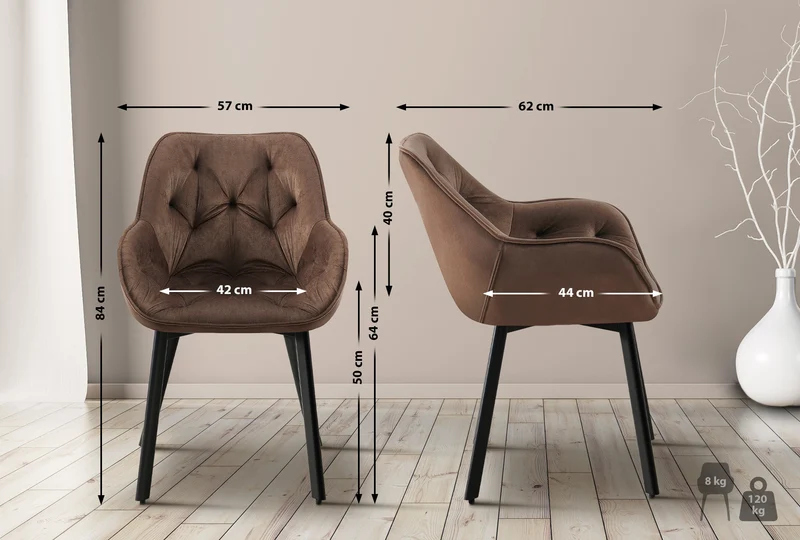 Lot de 2 chaises de salle à manger assise pivotante en velours marron motif matelassé cadre métal 10_0007560