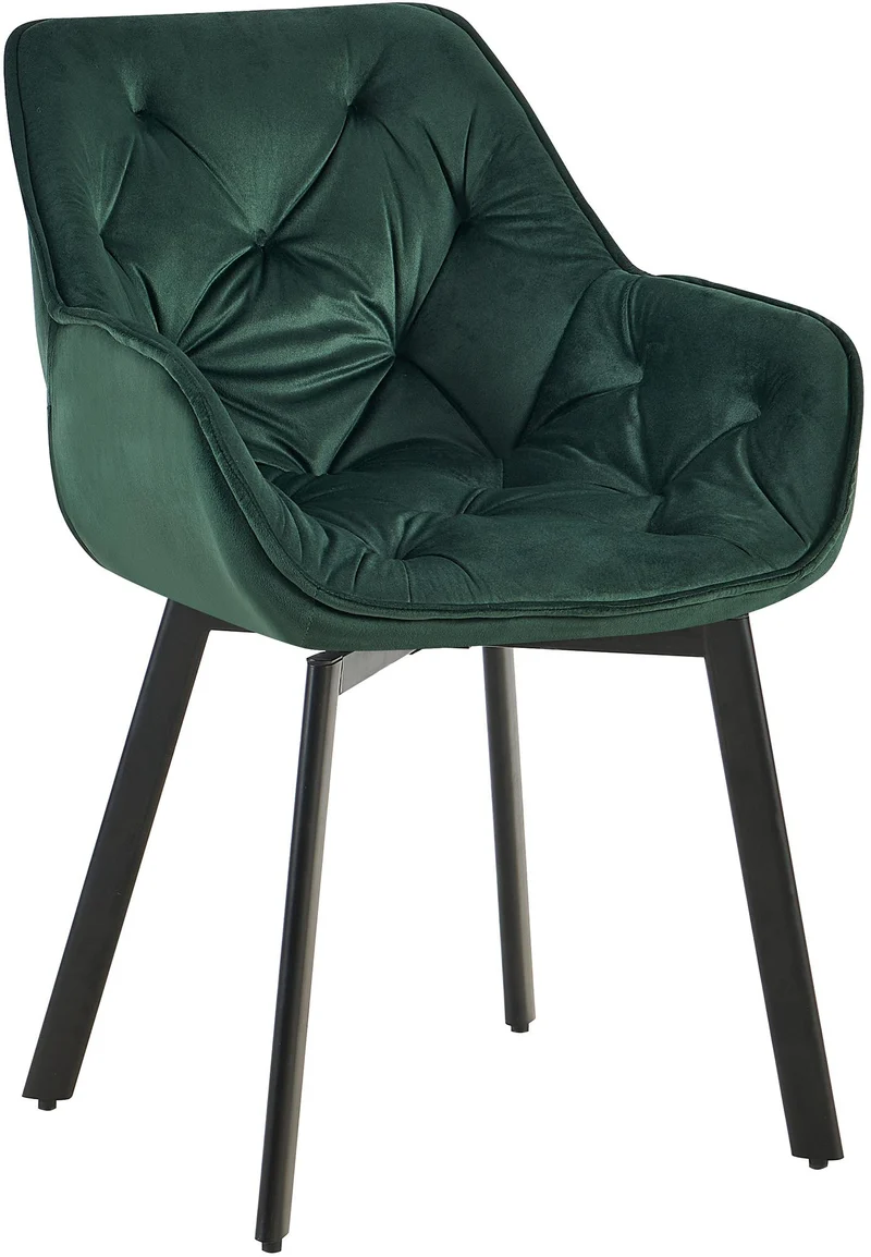 Lot de 2 chaises de salle à manger assise pivotante en velours vert motif matelassé cadre métal 10_0007453