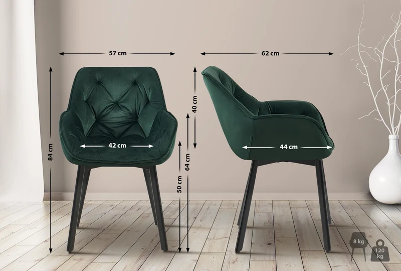 Lot de 2 chaises de salle à manger assise pivotante en velours vert motif matelassé cadre métal 10_0007453