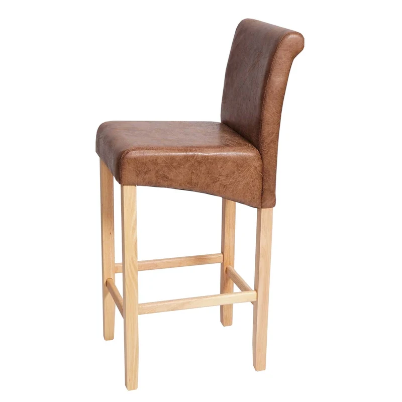 Tabouret de bar rétro avec dossier repose pieds tissu effet daim bois clair 04_0005273