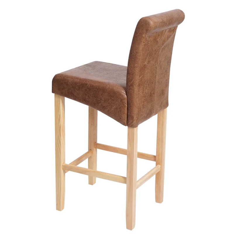 Tabouret de bar rétro avec dossier repose pieds tissu effet daim bois clair 04_0005273