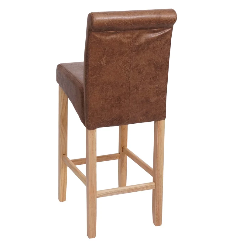Tabouret de bar rétro avec dossier repose pieds tissu effet daim bois clair 04_0005273