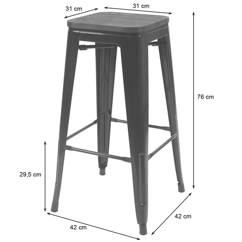 Lot de 4 tabourets de bar empilables style industriel assise en bois d’orme métal vert 04_0005221
